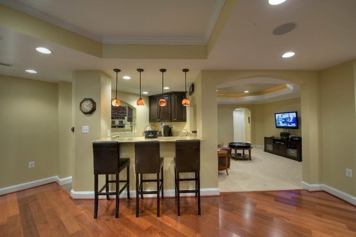 Basement remodel with bar area and living room in Ashburn, VA