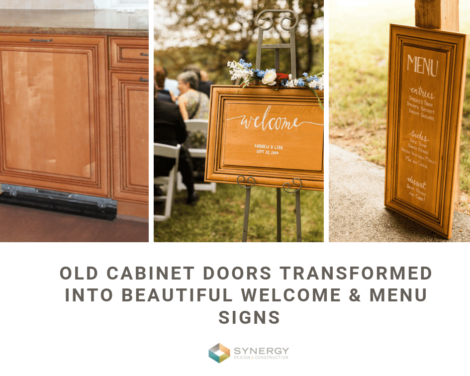 Old cabinet doors transformed into beautiful welcome & menu signs