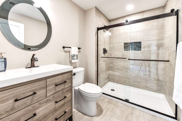 Guest Bathroom Remodel bathroom with sliding door shower after remodel